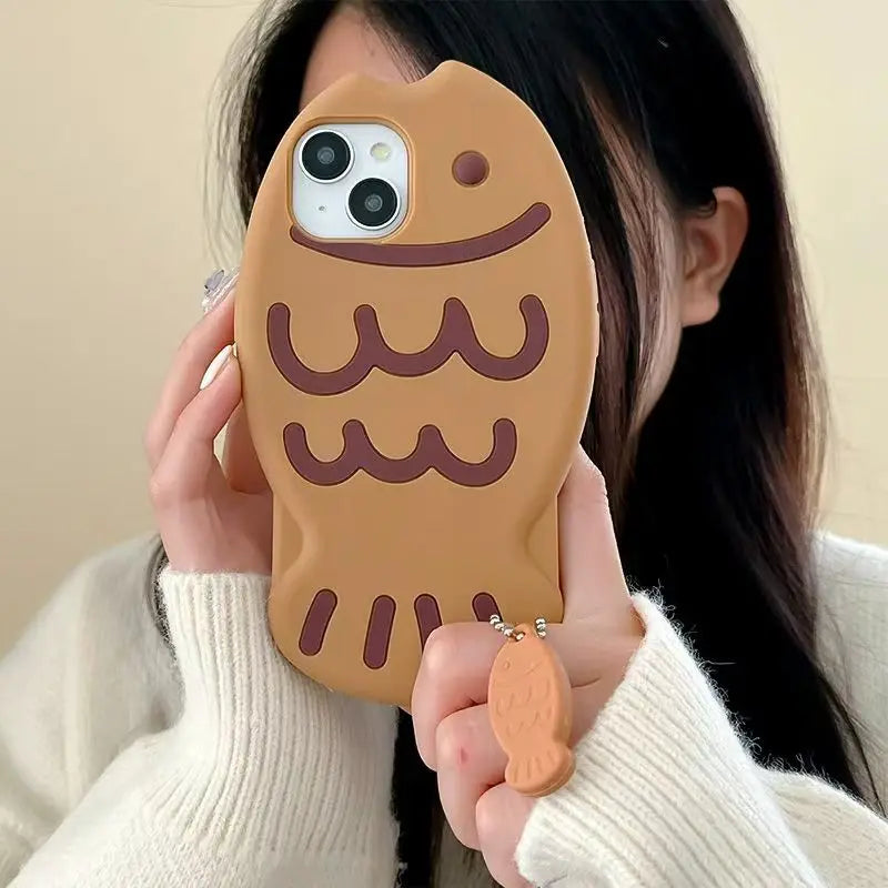 Fish Shape 3D Silicone Phone Case for Iphone 17 Air 11 12 13 14 15 16 Pro Max with Pendant