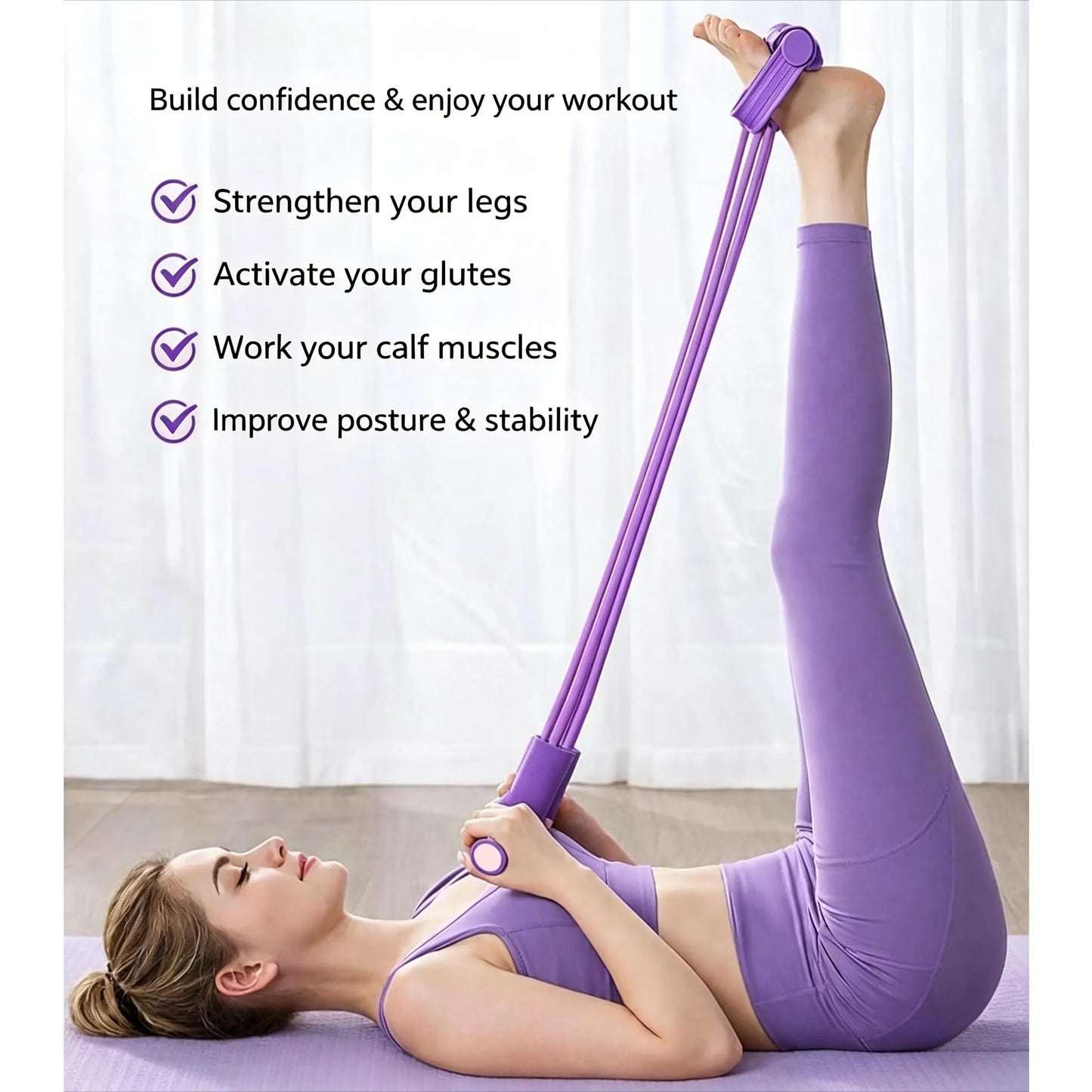 Manual Tension Training Pedal Resistance Band, 6-Tube Eco-Friendly Natural Latex Yoga Stretching Band, Multifunctional Adjustable Elastic Band for Home Gym Arm & Waist and Abdomen Training, Exercise Equipment, Suitable for Both Men and Women