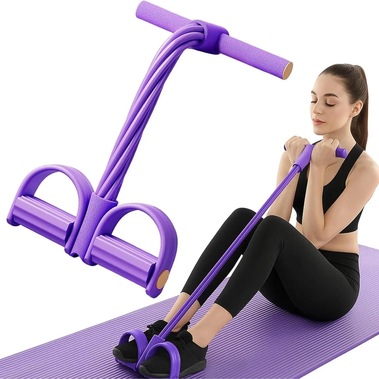 Manual Tension Training Pedal Resistance Band, 6-Tube Eco-Friendly Natural Latex Yoga Stretching Band, Multifunctional Adjustable Elastic Band for Home Gym Arm & Waist and Abdomen Training, Exercise Equipment, Suitable for Both Men and Women