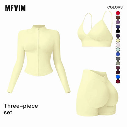 MFVIM Women'S Sports Three-Piece Set Impact Compression High Waist Butt Lifting Yoga Pants for Running Yoga Everyday Workouts,Summerwins,Travel Essentials,Camping Essentials