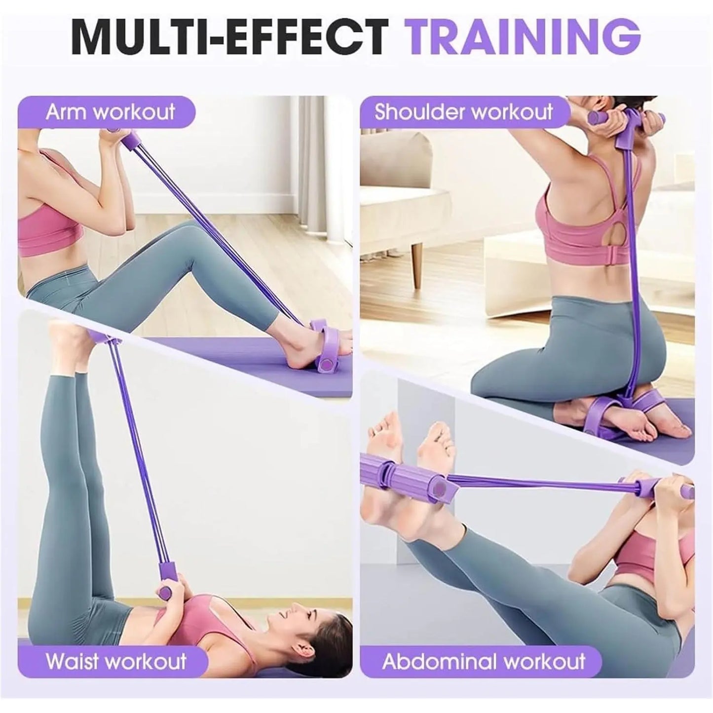 Manual Tension Training Pedal Resistance Band, 6-Tube Eco-Friendly Natural Latex Yoga Stretching Band, Multifunctional Adjustable Elastic Band for Home Gym Arm & Waist and Abdomen Training, Exercise Equipment, Suitable for Both Men and Women