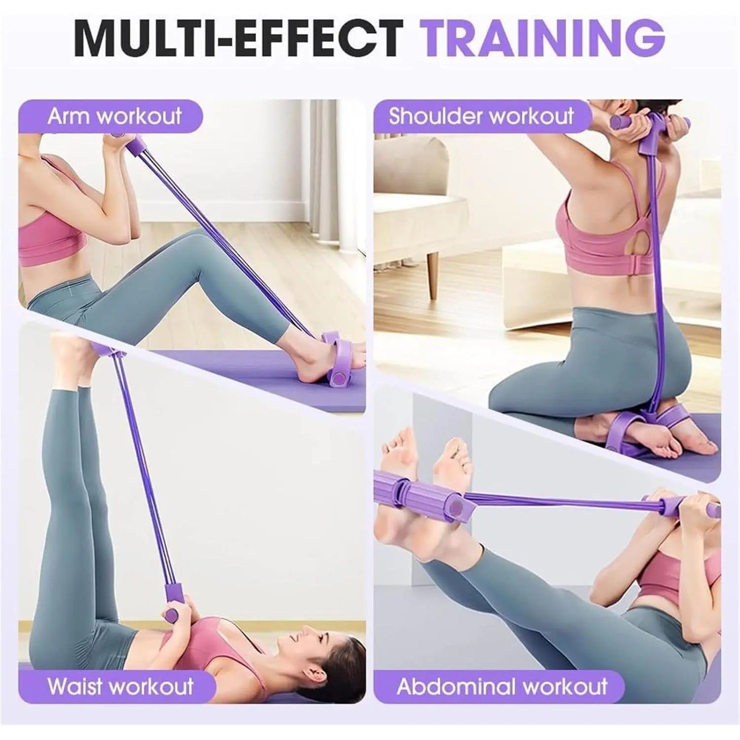 Manual Tension Training Pedal Resistance Band, 6-Tube Eco-Friendly Natural Latex Yoga Stretching Band, Multifunctional Adjustable Elastic Band for Home Gym Arm & Waist and Abdomen Training, Exercise Equipment, Suitable for Both Men and Women