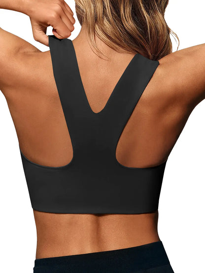 Aoysky Women'S Buttery Soft Square Neck Padded Compressive Seamless Longline Sports Bra - Bras for Women, Activewear Crop Top for Yoga, Running Workouts, Sports Bra for Women,Travel Essentials,Camping Essentials