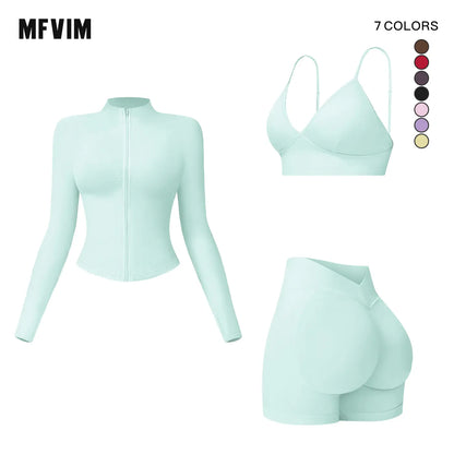 MFVIM Women'S Sports Three-Piece Set Impact Compression High Waist Butt Lifting Yoga Pants for Running Yoga Everyday Workouts,Summerwins,Travel Essentials,Camping Essentials