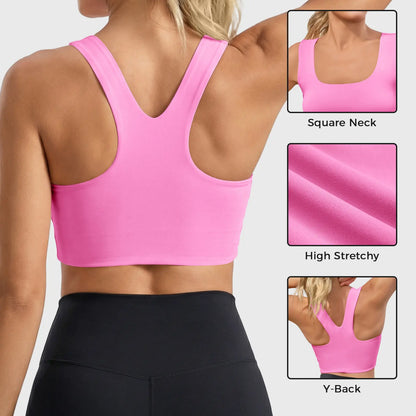 Aoysky Women'S Buttery Soft Square Neck Padded Compressive Seamless Longline Sports Bra - Bras for Women, Activewear Crop Top for Yoga, Running Workouts, Sports Bra for Women,Travel Essentials,Camping Essentials