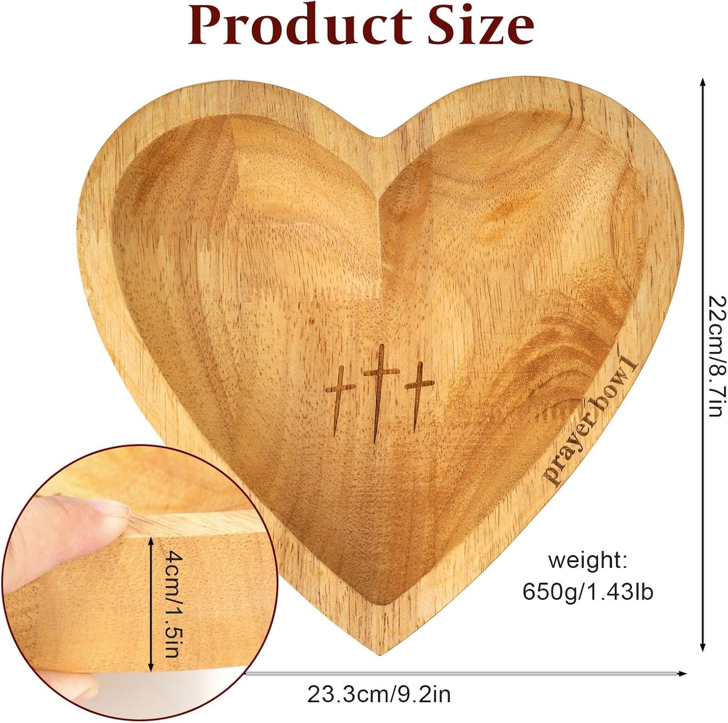 Heart Prayer Bowl,Heart Shaped Wooden Bowl,Wood Decorative Bowls